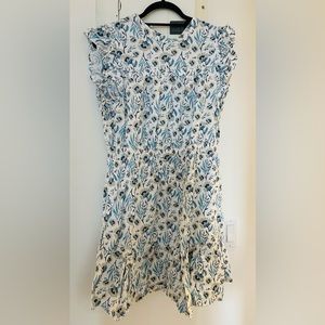 White Dress with Blue Floral Pattern and elastic waist